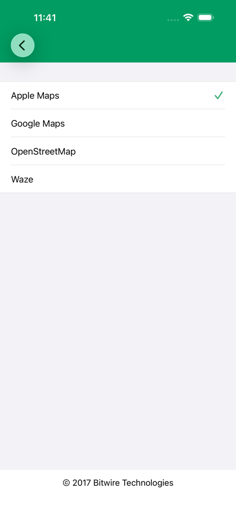 Interface for choosing between Apple Maps Google Maps OpenStreetMap and Waze to view converted coordinates