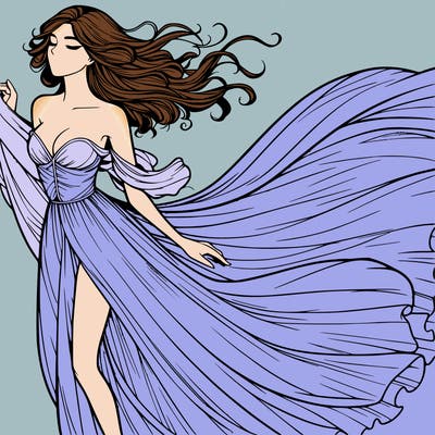 realistic woman in dress flowing the the wind