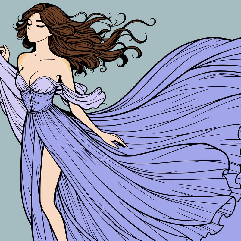realistic woman in dress flowing the the wind