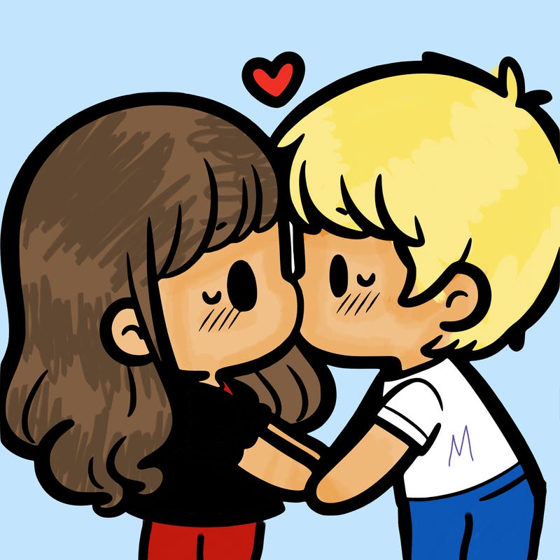 a girl and a boy kissing
