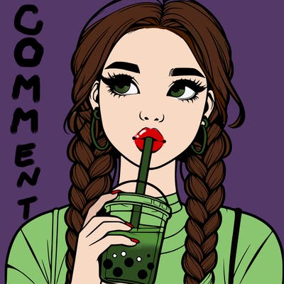 realistic girl with braided hair drinking boba