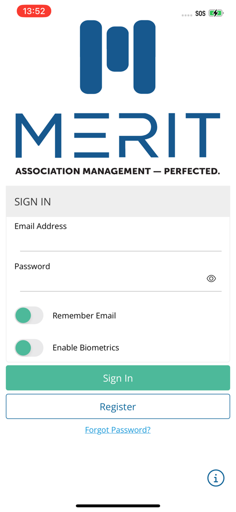 Merit Go! - Sign in interface for the Merit Go association management app