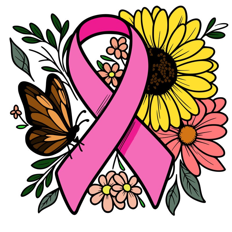 cancer awareness symbol with flowers and butterflies