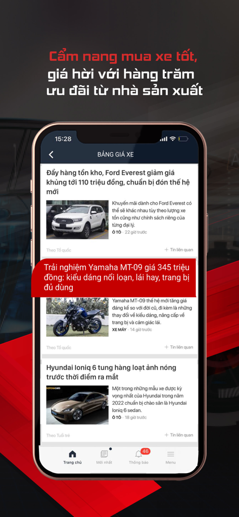 AutoPro - Lista de precios de autos y sección de noticias de la aplicación AutoPro