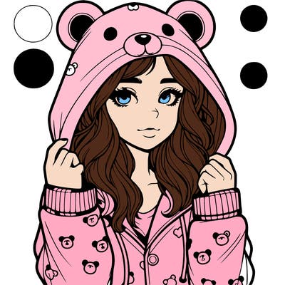 realistic girl in a animal pjs hoodie