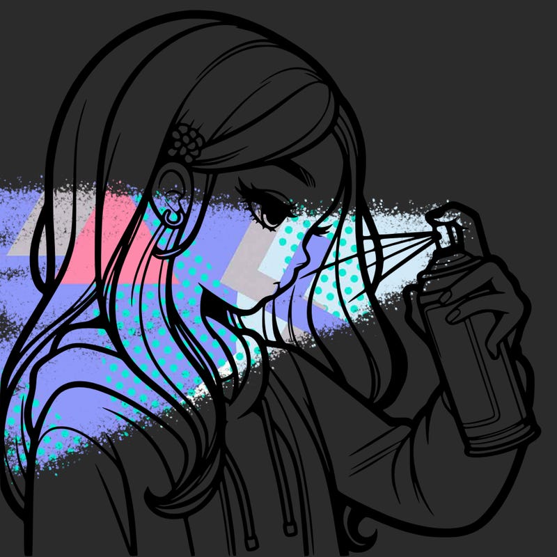 a realistic girl spray painting