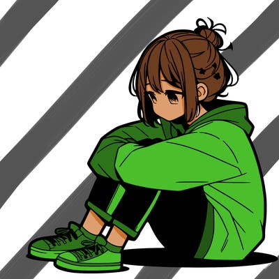 sad anime girl sitting alone