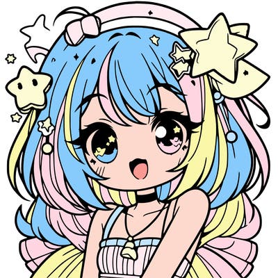 cute anime girl with star accessories