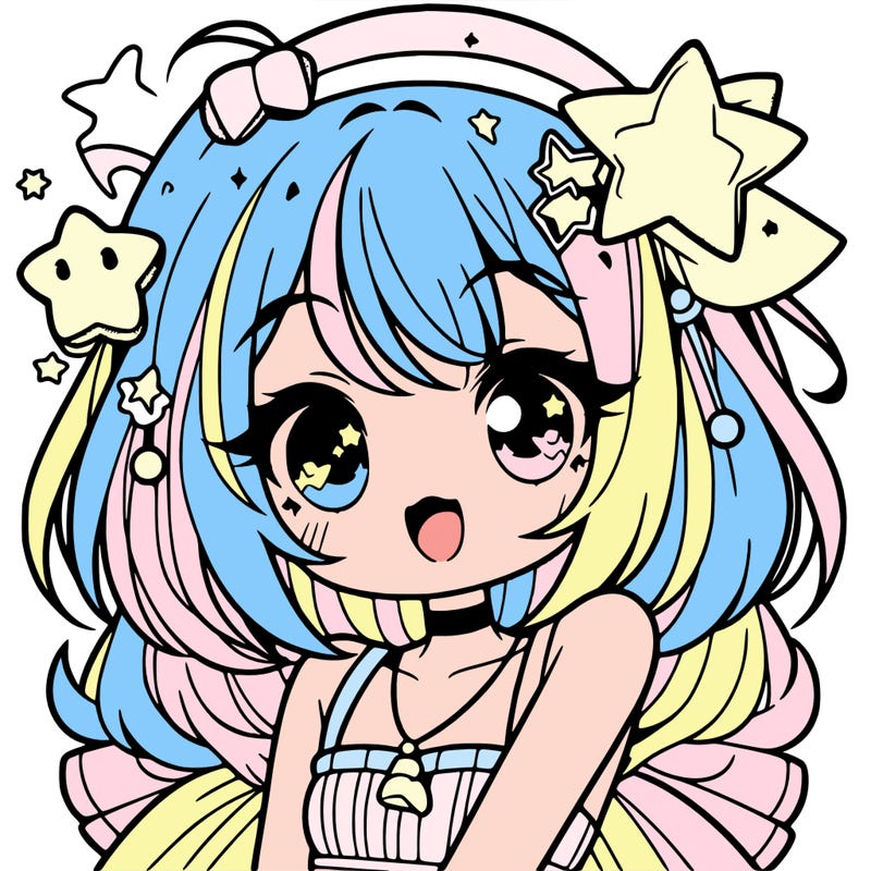 cute anime girl with star accessories