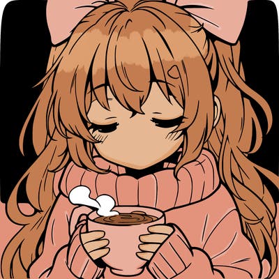 calm anime girl drinking hot coco