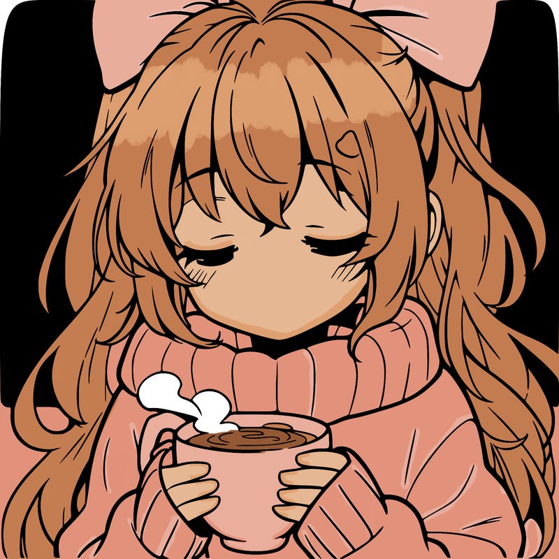 calm anime girl drinking hot coco