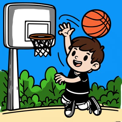 boy throwing basketball in hoop