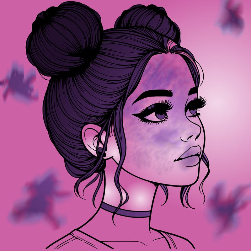 realistic girl with buns on the top of her head