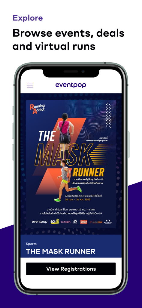 Eventpop - Eventpop app screen for browsing events and virtual running competitions