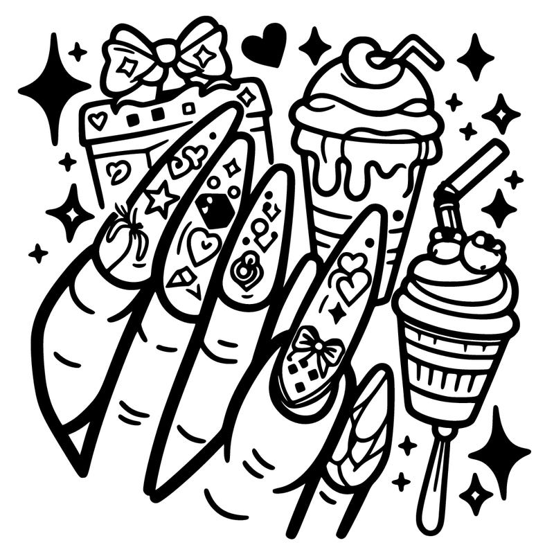 preppy long nails ( easy )