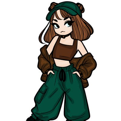 girl in crop top and baggy pants