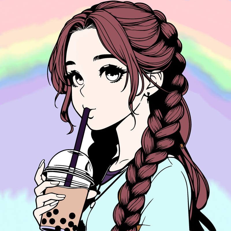 realistic girl with braided hair drinking boba