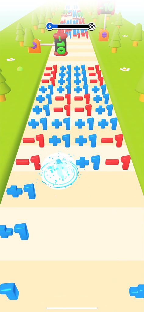 Number Run 3D - Gameplay of Number Run 3D showing a water character collecting positive numbers on a track