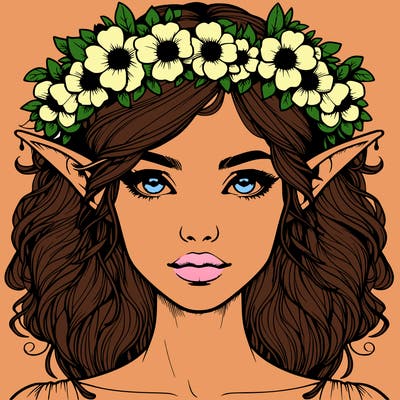 realistic female elf with flower crown