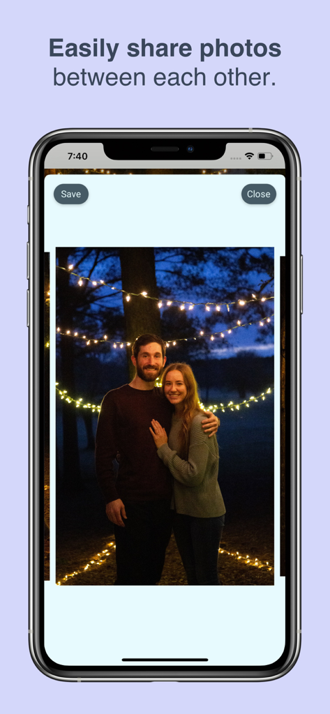 Twig - Journal for Couples - Screenshot of Twig app interface showing a couple sharing a photo together