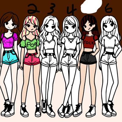 a group of girls wearing crop tops and shorts