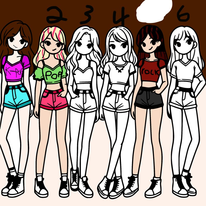 a group of girls wearing crop tops and shorts
