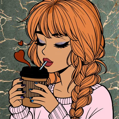 realistic girl drinking coffee