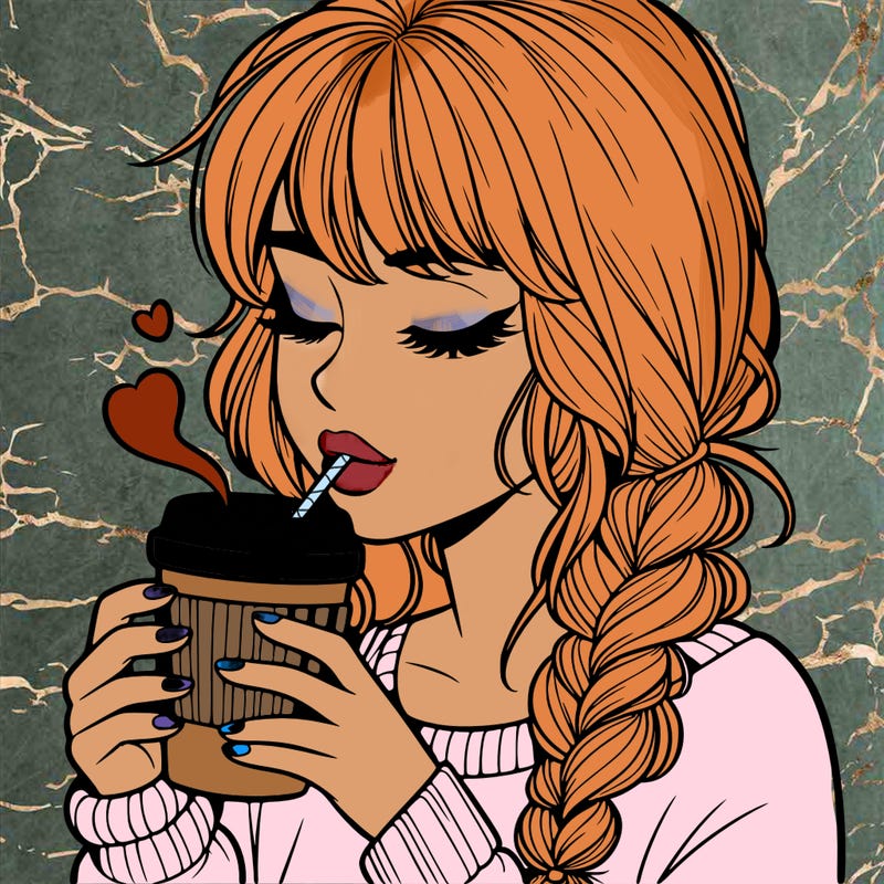 realistic girl drinking coffee