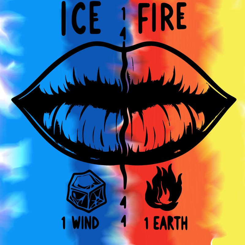 realistic lip split in fourth . 1 fourth ice 1 fire 1wind 1 earth