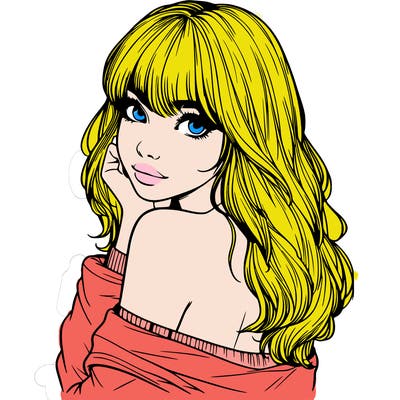 realistic girl with bangs looking over her shoulder