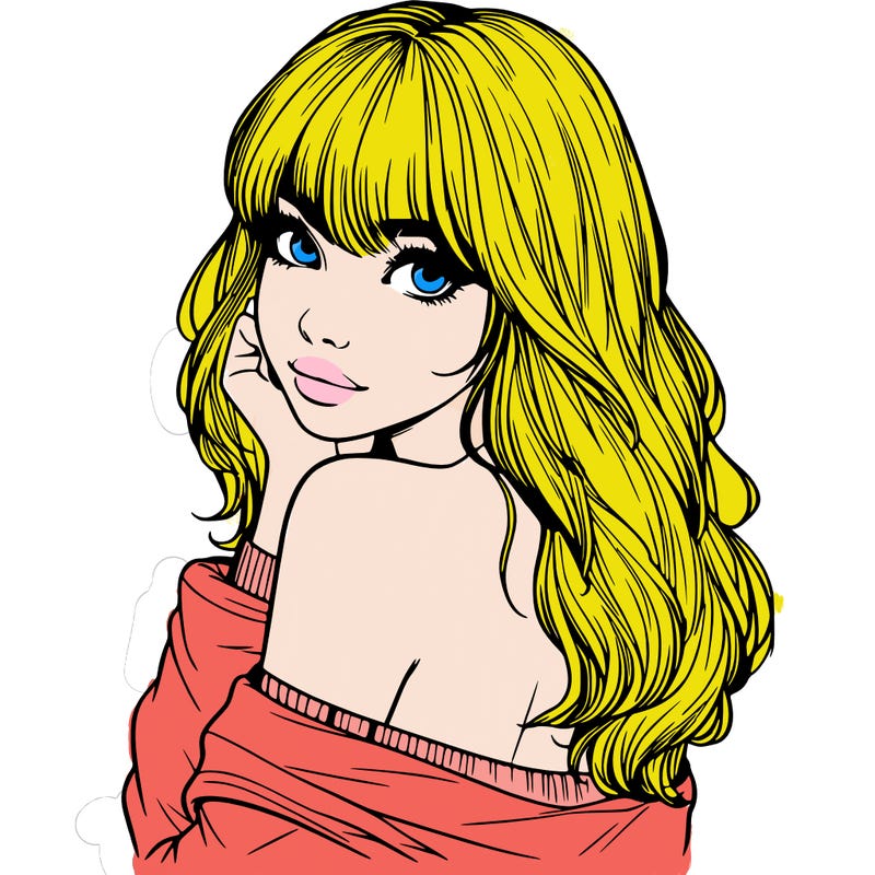 realistic girl with bangs looking over her shoulder