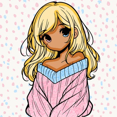 shy pretty girl wearing a sweater that is falling off one shoulder portrait