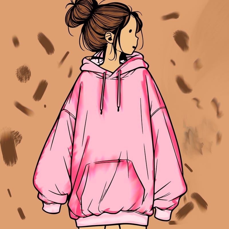 realistic girl with a oversized sweatshirt on and a bun