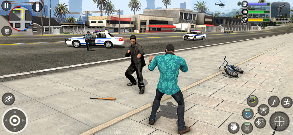 Gangster City Vegas Crime Game - Combattimento di strada in un simulatore di crimine a Vegas con auto della polizia sullo sfondo
