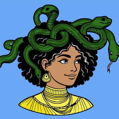 realistic woman snakes on head