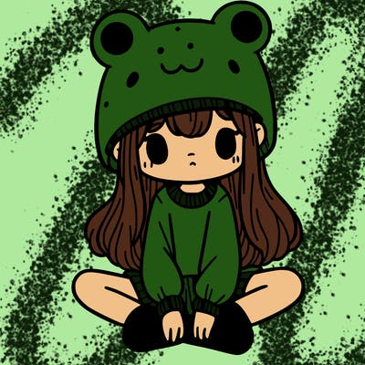 a girl wearing a frog hat and some frog socks
