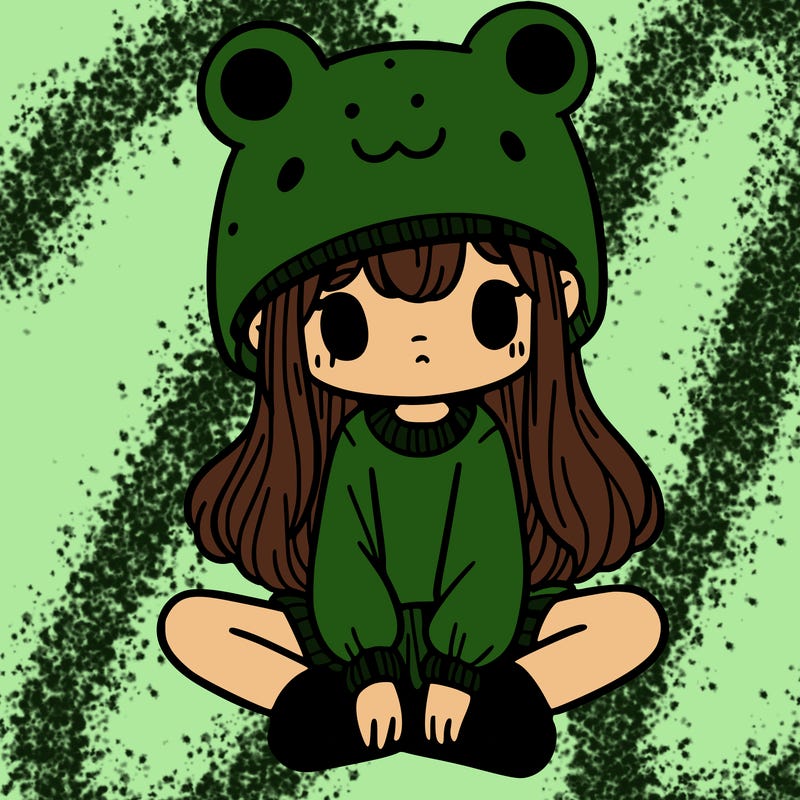 a girl wearing a frog hat and some frog socks