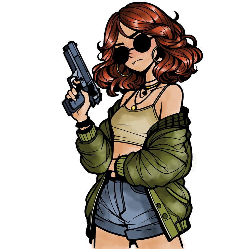 stylish teenage girl with gun