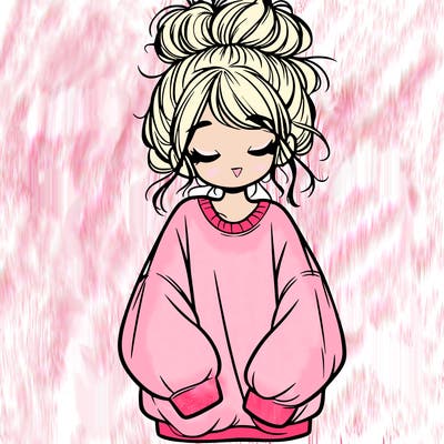 girl with baggy sweatshirt and messy bun