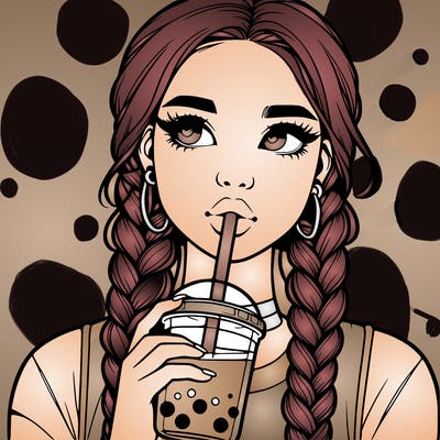 realistic girl with braided hair drinking boba