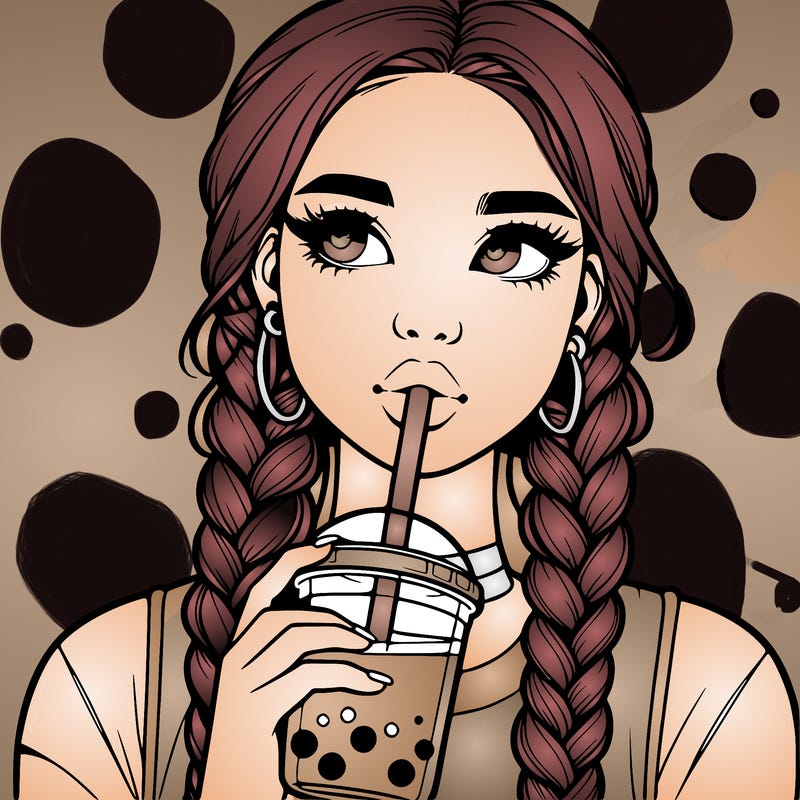 realistic girl with braided hair drinking boba