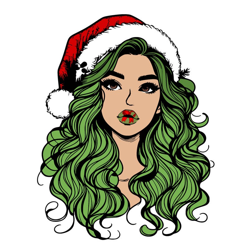 realistic christmas girl with wavy hair and lips