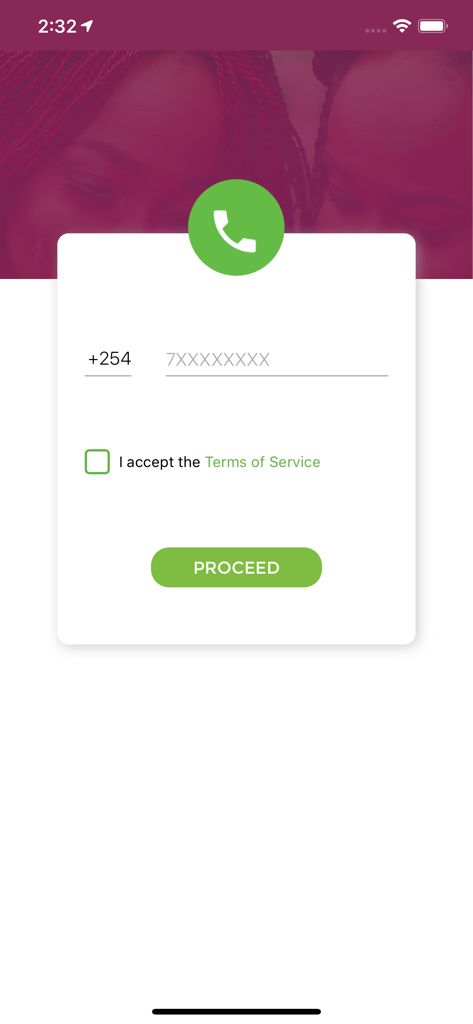 VOOMA - VOOMA mobile app registration screen with Kenyan phone number input.