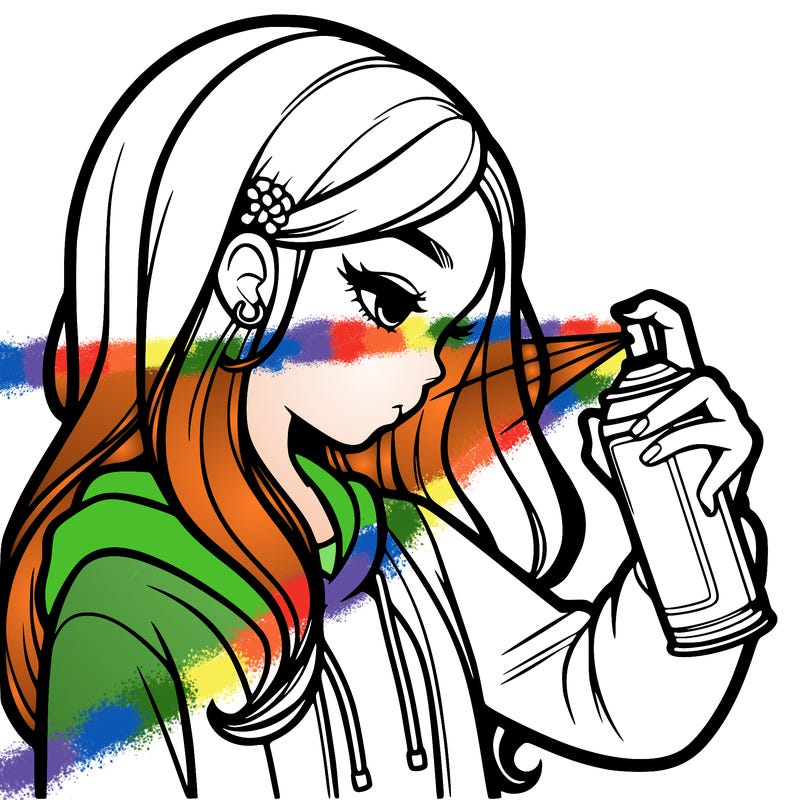 a realistic girl spray painting