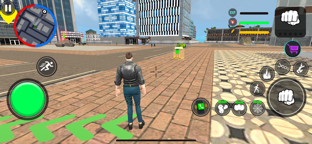 A character explores an urban city in the third-person open world action game Gangster Crime Thug War