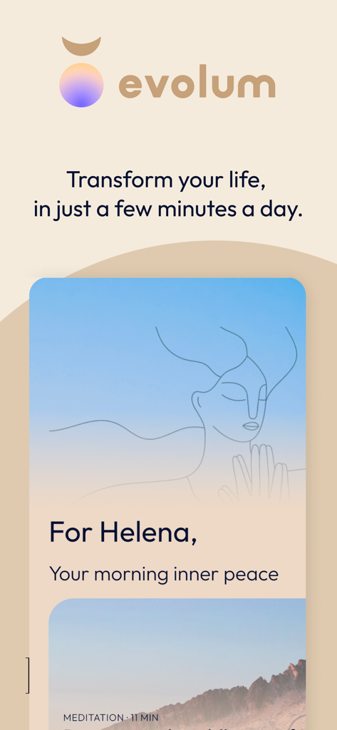 evolum - Meditation & Yoga - Personalized meditation ritual for inner peace on the Evolum app interface