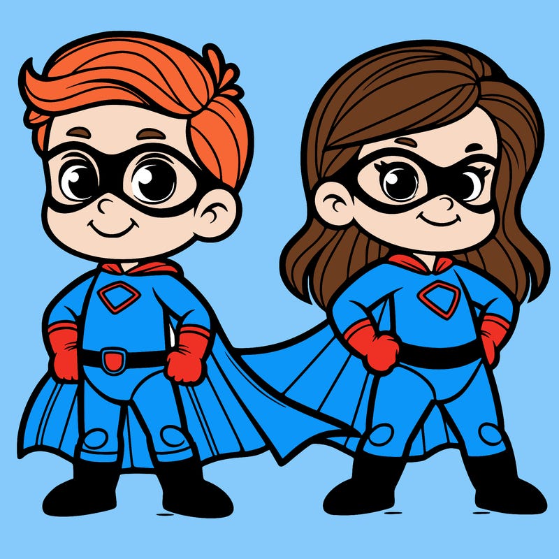 2 superheroes one is a boy of 5 and one is a girl 3 years