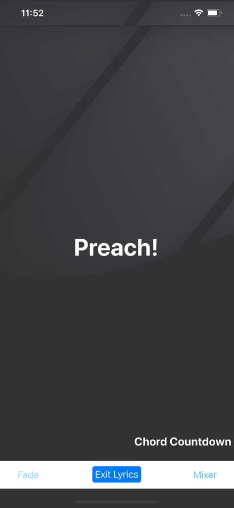 Worship Remote app screen showing a lyric cue and chord countdown for worship leaders