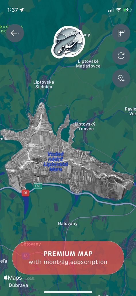 Fishing Maps - Fishing Maps App zeigt eine historische Kartenüberlagerung von versunkenen Strukturen und Gelände in einem Stausee