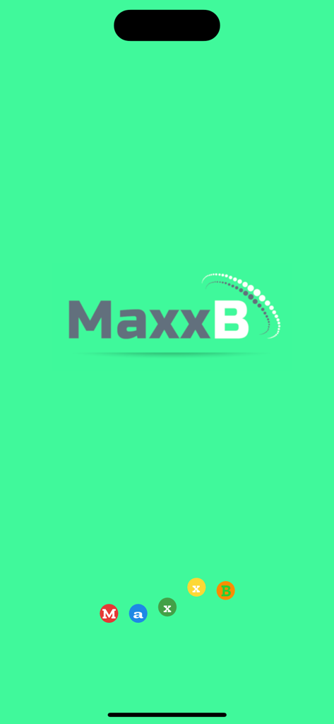 MaxxB - The MaxxB app splash screen showing the company logo on a bright green background
